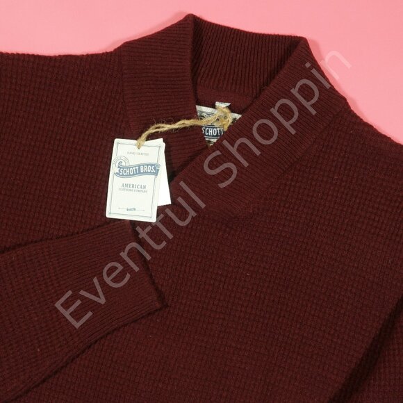 Schott Bros Sweater Mens XL Red Wool Shawl Collar Waffle Knit Burgundy New - Picture 1 of 6
